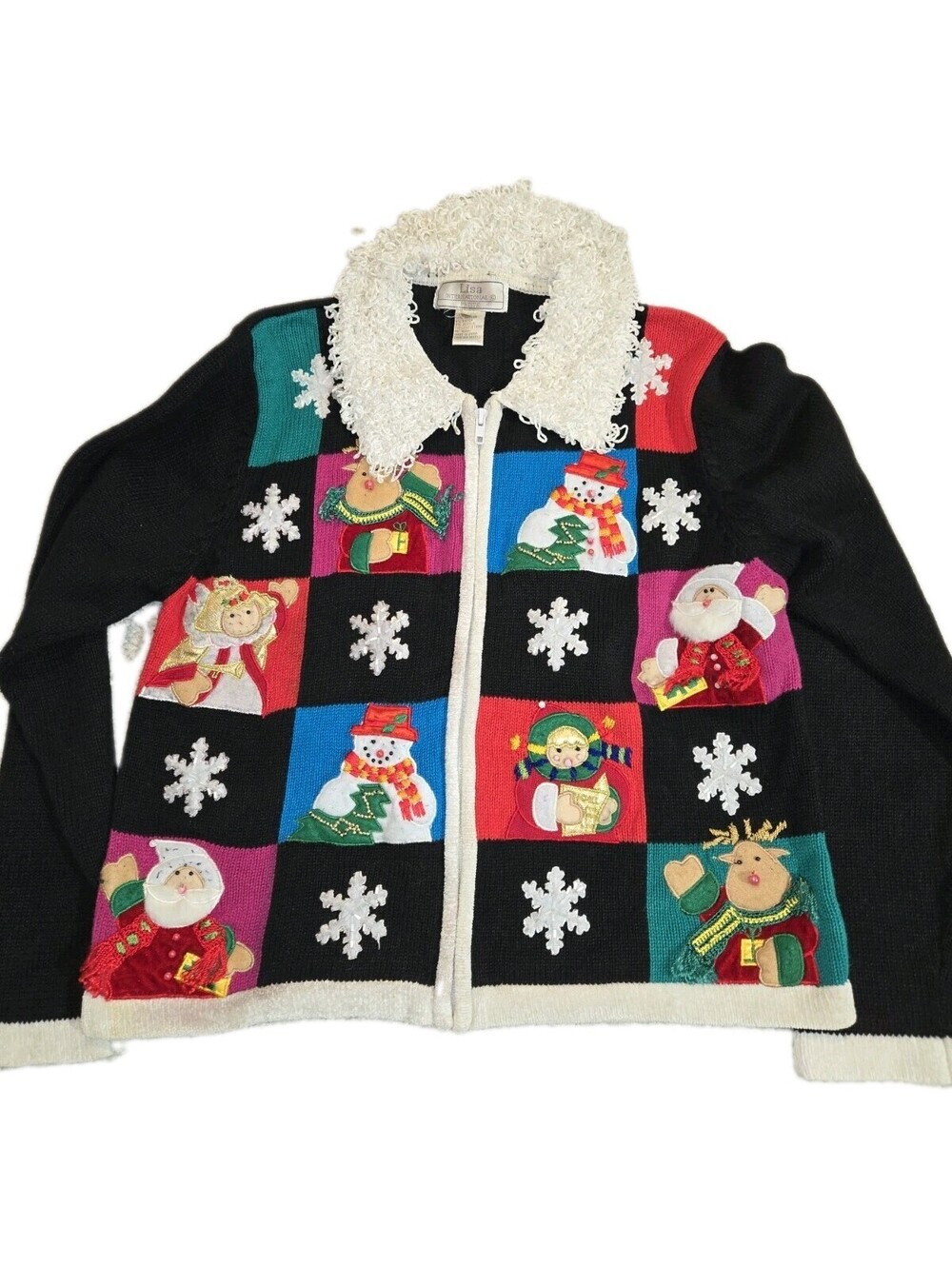 Vintage Lisa International Christmas Sweater/Jacket PXL Ugly Cottage Snowmen...